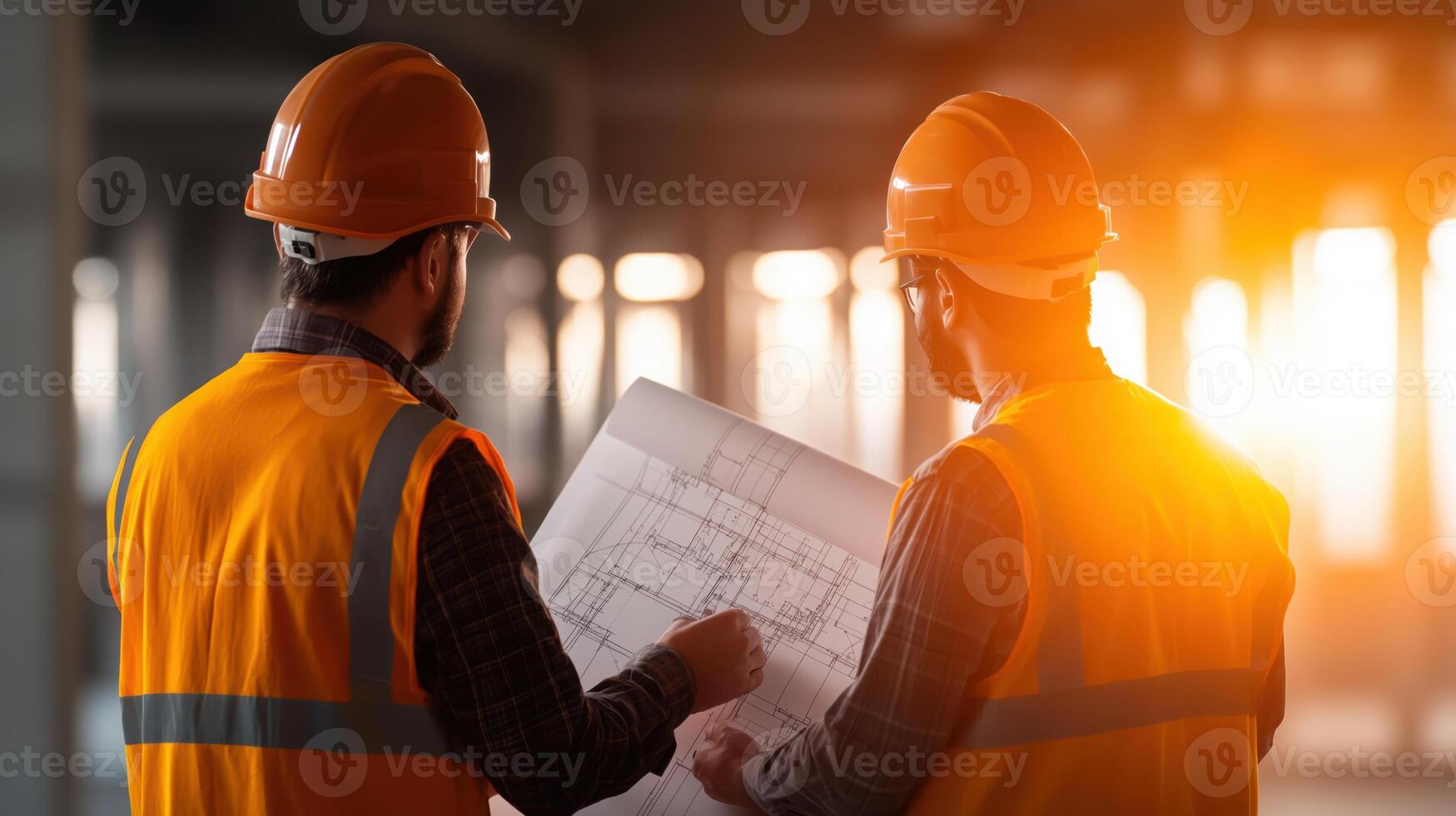 Engineers Deep in Thought Amidst Warm and Cool Lighting photo