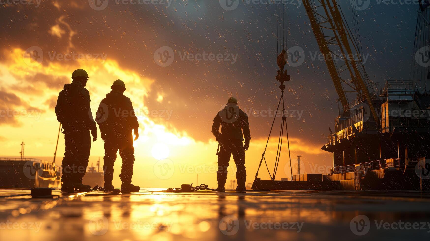Gritty Determination of Dockworkers Amidst Stormy Conditions photo