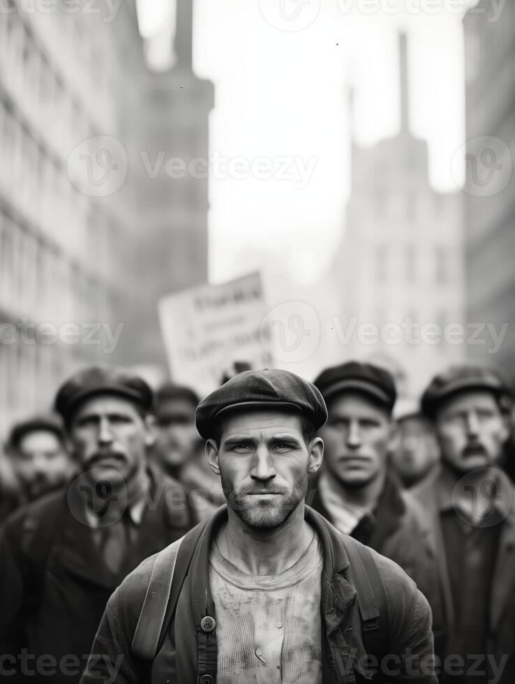 Solidarity March of Workers in Black and White photo
