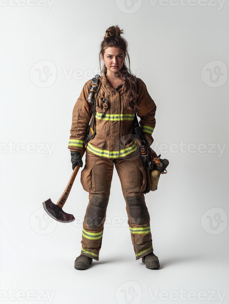Firefighter in Uniform Emphasizing Strength and Resolve photo