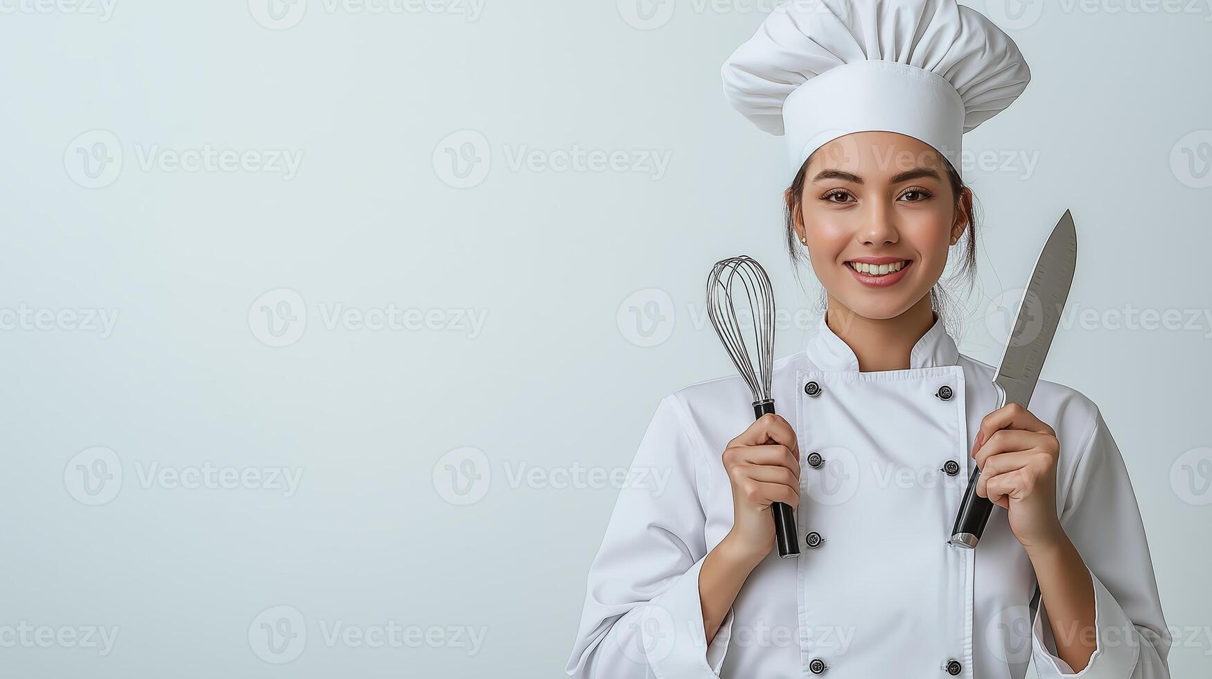 Professional Stance of Chef with Culinary Tools in Hand photo