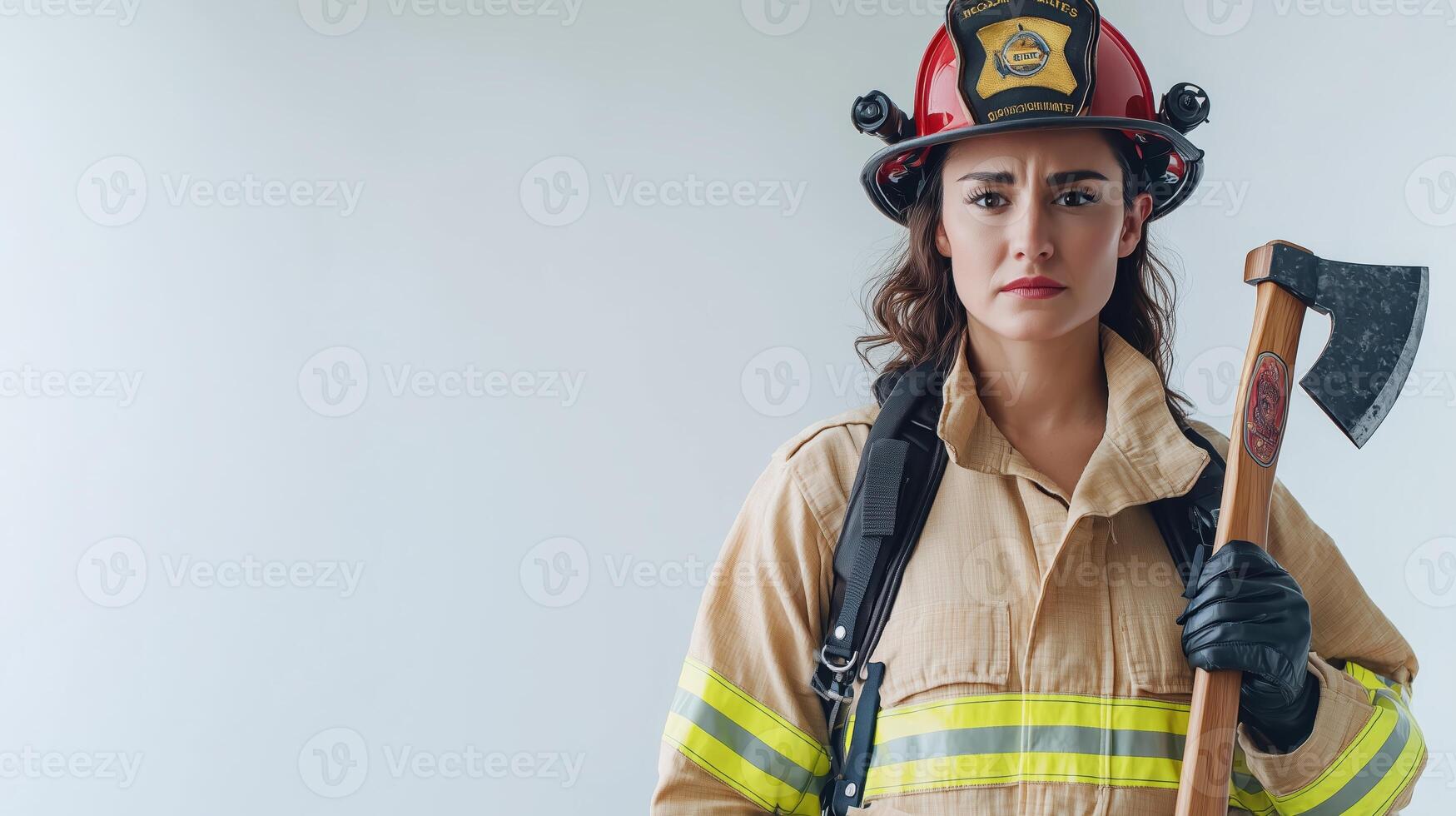 Firefighting Professional Posed with Axe and Strong Presence photo