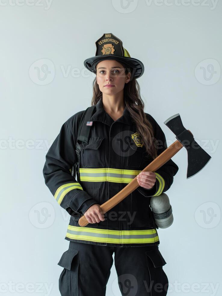 Firefighter Holding Axe Showcasing Courage and Dedication photo
