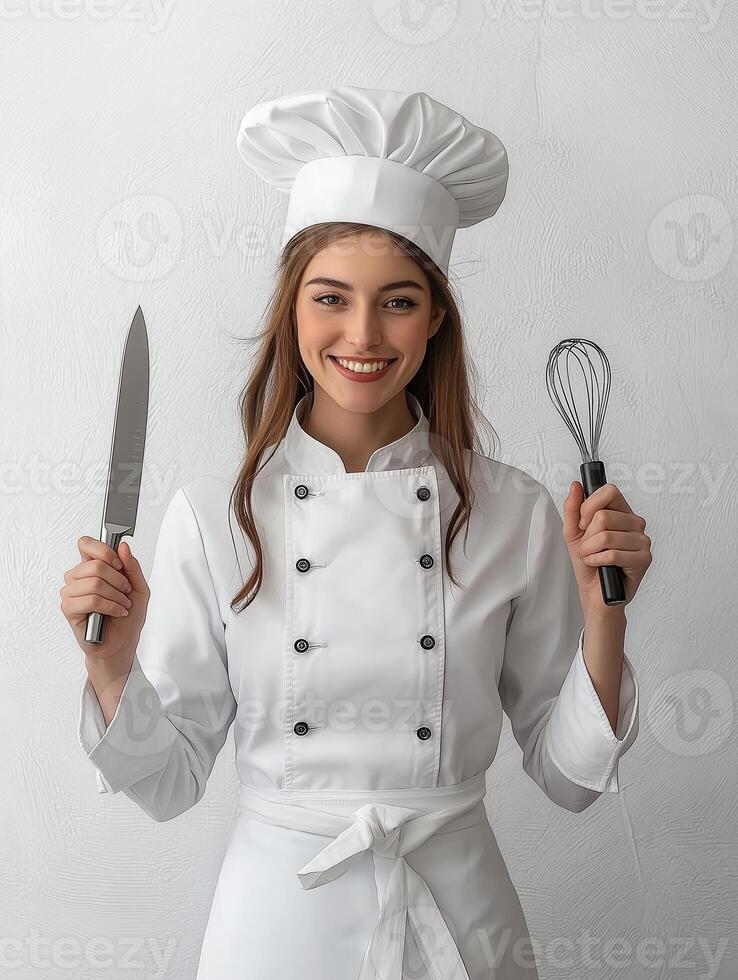 Focused Female Chef Displaying Passion for Cooking photo