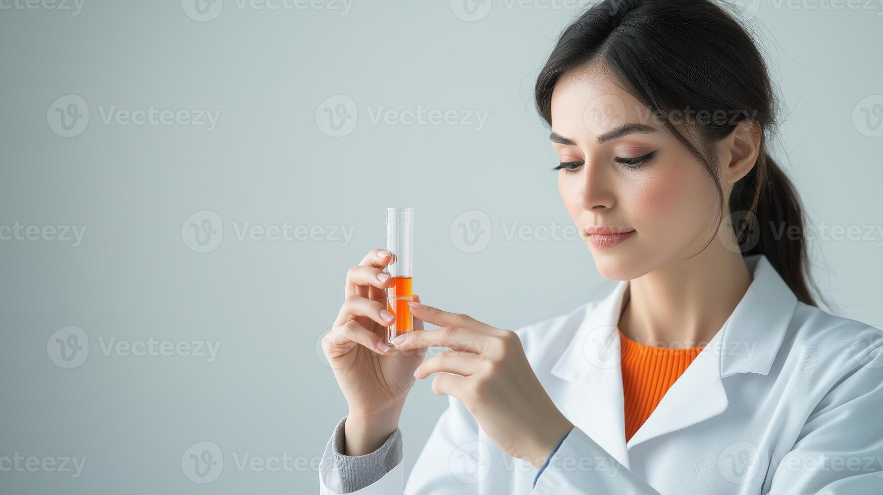 Concentrated Scientist in Lab Coat Against Subtle Gradient photo
