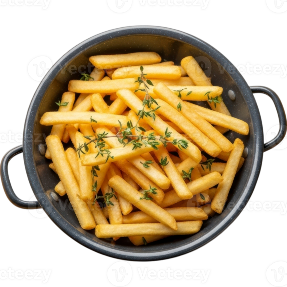 Golden Crispy French Fries with Thyme Sprigs png