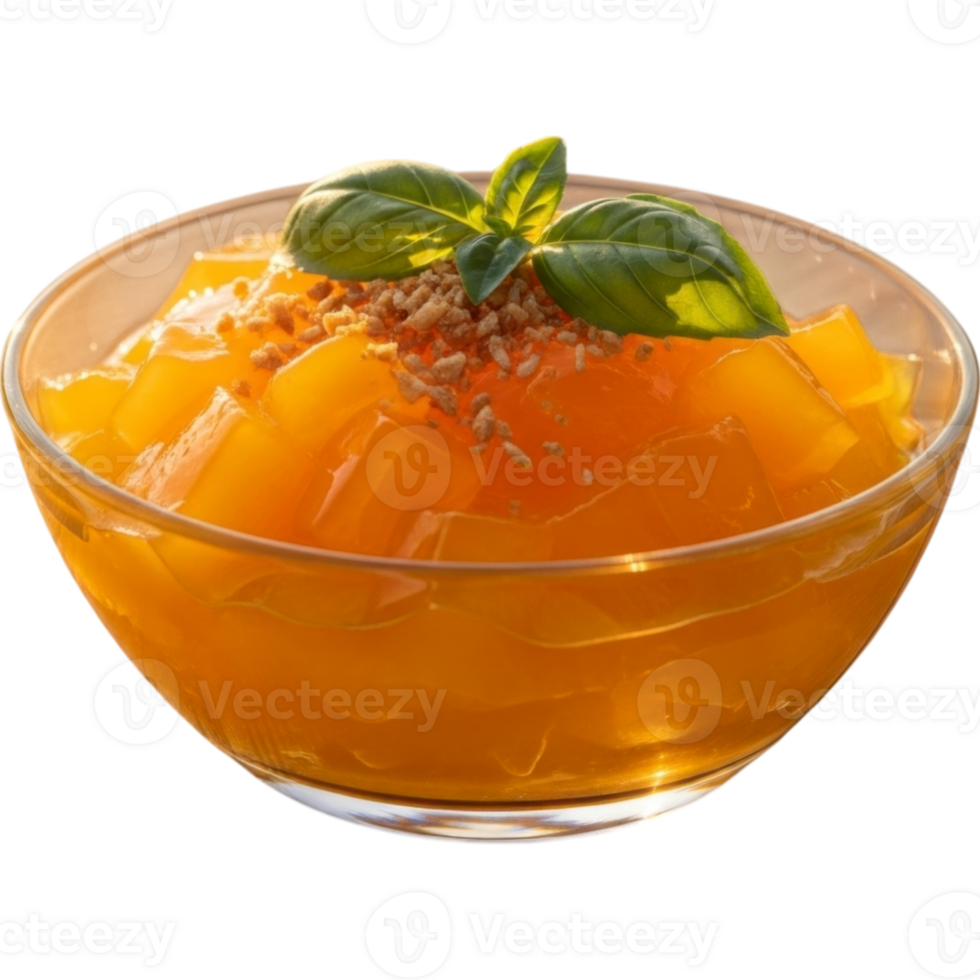 Vibrant Orange Mango Jelly Dessert in Glass Bowl Transparent Background png