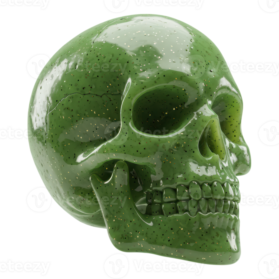 Poisoned Green Skull with Speckled Glossy Finish Transparent Background png