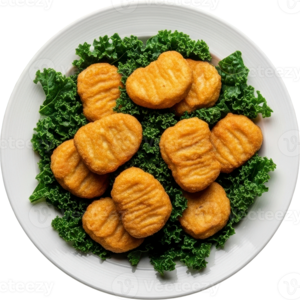 Golden Chicken Nuggets and Kale on Plate Transparent Background png