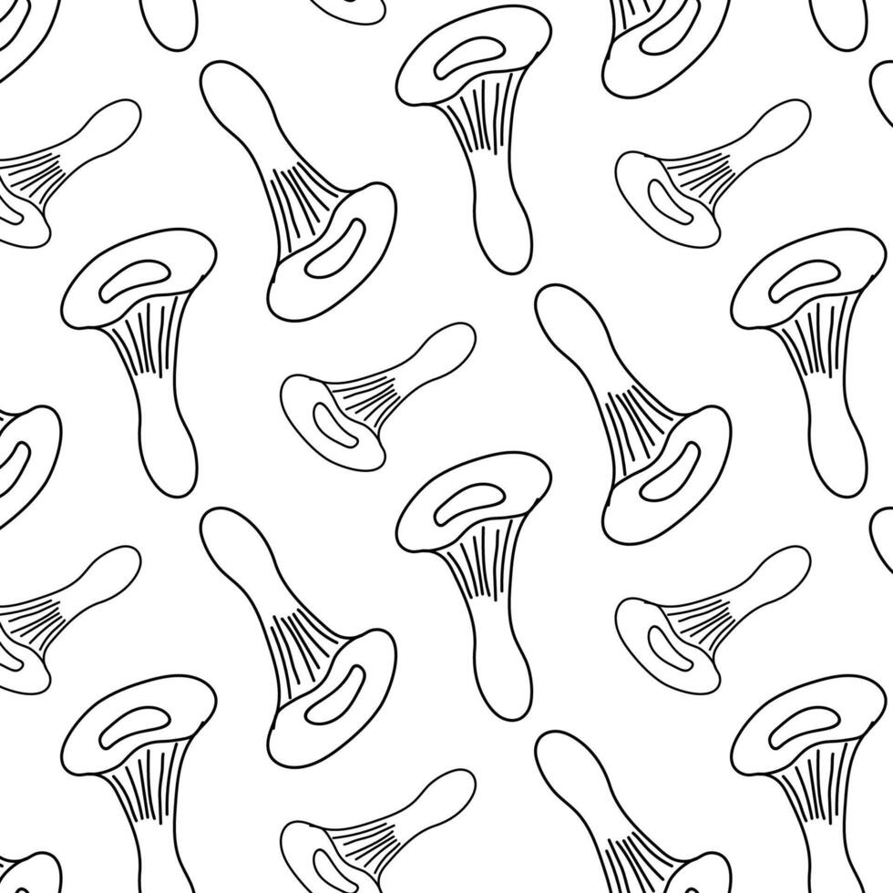 Pattern of hand-drawn mushrooms on a white background for design inspiration and illustration projects vector