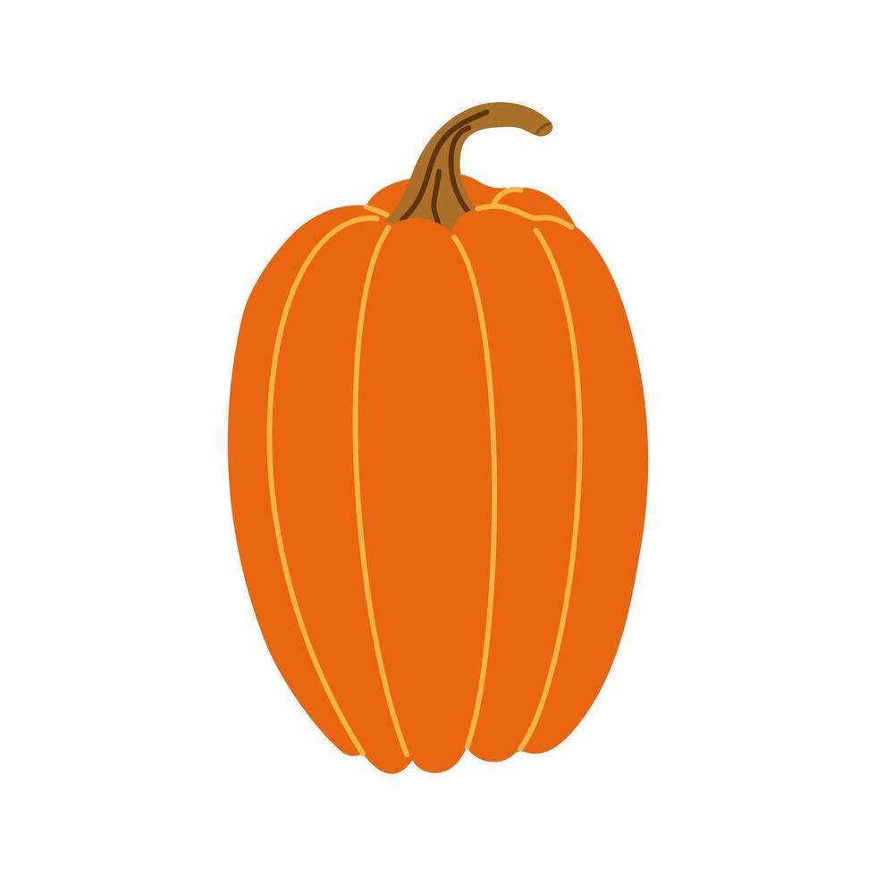 Orange Pumpkin in flat style on a white background. Harvest season, autumn vegetables vector