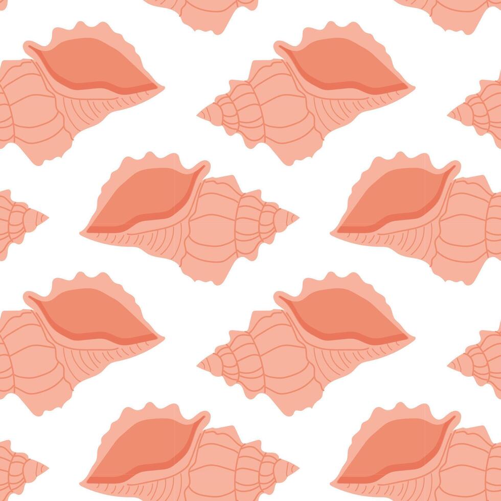 Seamless pattern with shells. Marine summer background with shells. Trendy pattern in flat style, design for wrapping paper, wallpaper, stickers, notebook cover. vector