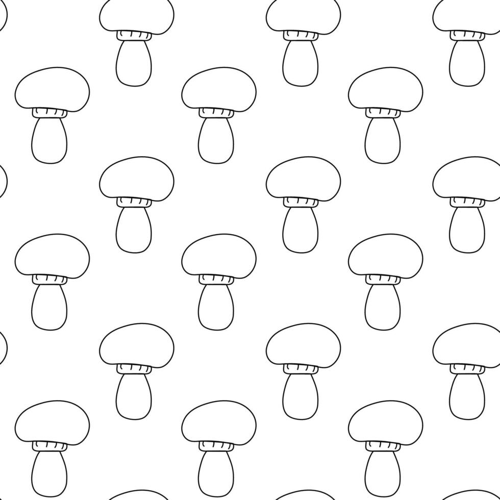 Pattern of hand-drawn mushrooms champignons on a white background for seamless design and decoration vector
