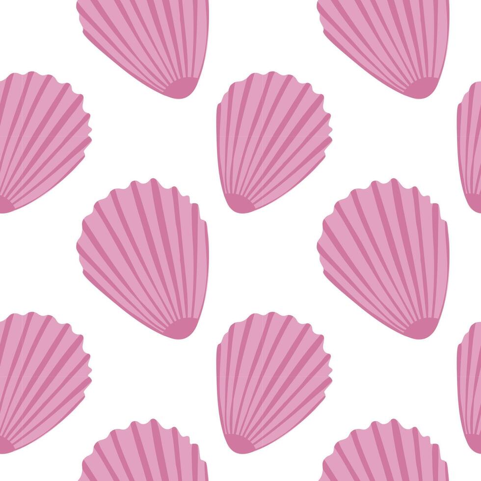 Seamless pattern with seashells. Seashell summer background. Pattern in flat style, design for wrapping paper, wallpaper, stickers, notebook cover vector