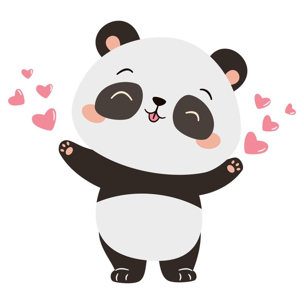 Cute loving panda with hearts, illustration for valentine's day. Flat illustration in simple childish style vector