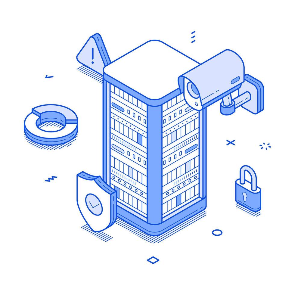 Big data secure analyzing cloud computing network digital information minimalist isometric vector
