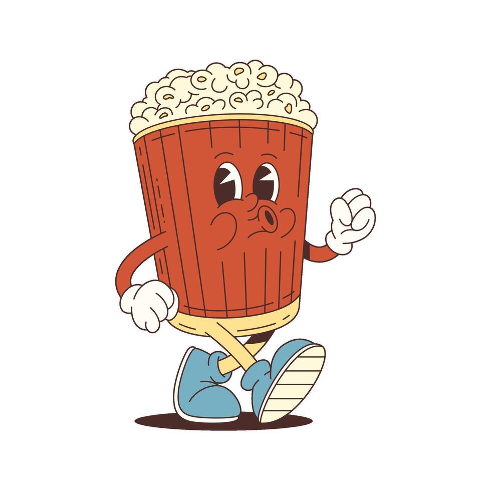 Funny Popcorn Cup Character Mascot Waving with Cheerful Face for Food and Cartoon Projects vector