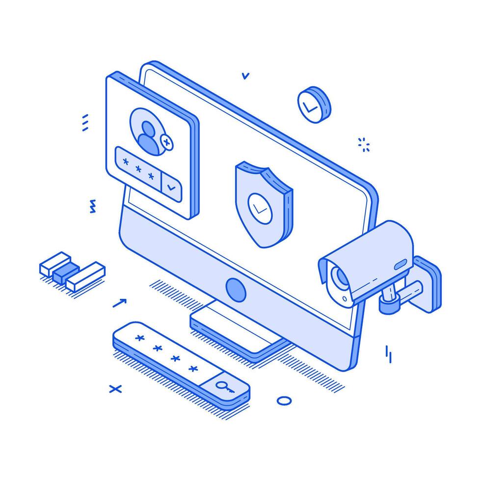 Account security internet safety protection computer software monitoring minimalist isometric vector