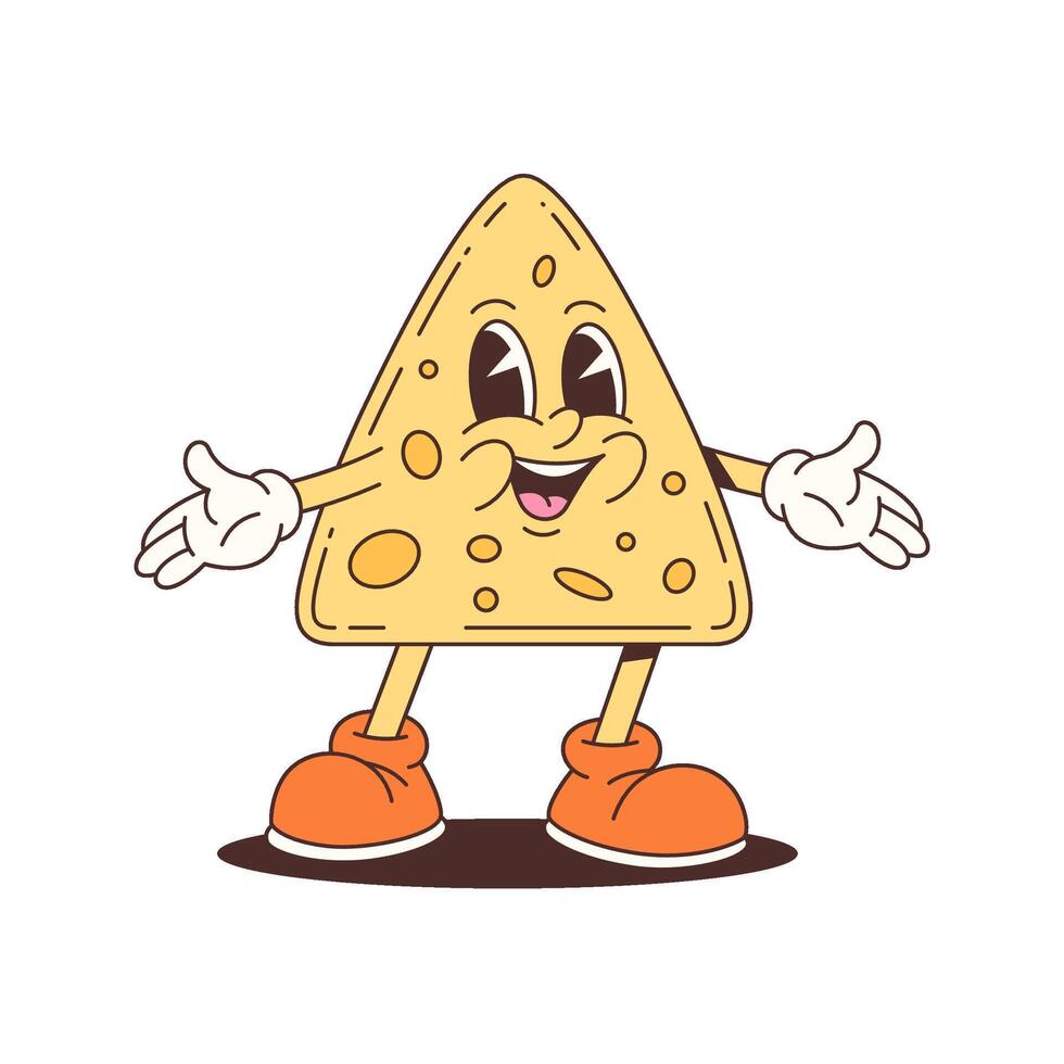 Happy Nacho Mascot Character With Gloves And Boots In Fun Cartoon Style For Food Branding vector