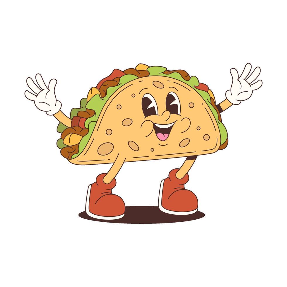 Taco Character Mascot with Shoes and Hands Smiling Cartoon Illustration for Food Advertising vector