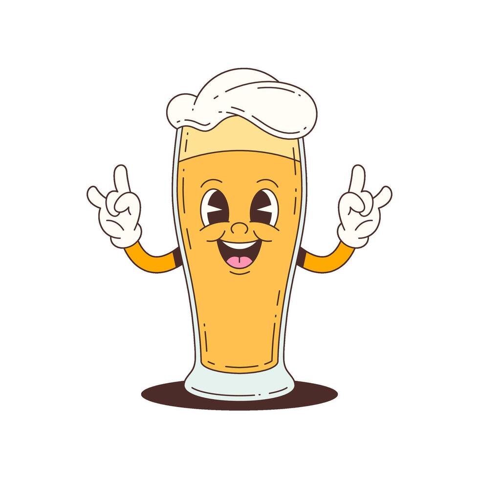 Cartoon Beer Mascot With Foam Hat And Raised Hands For Fun Advertising And Branding Projects vector