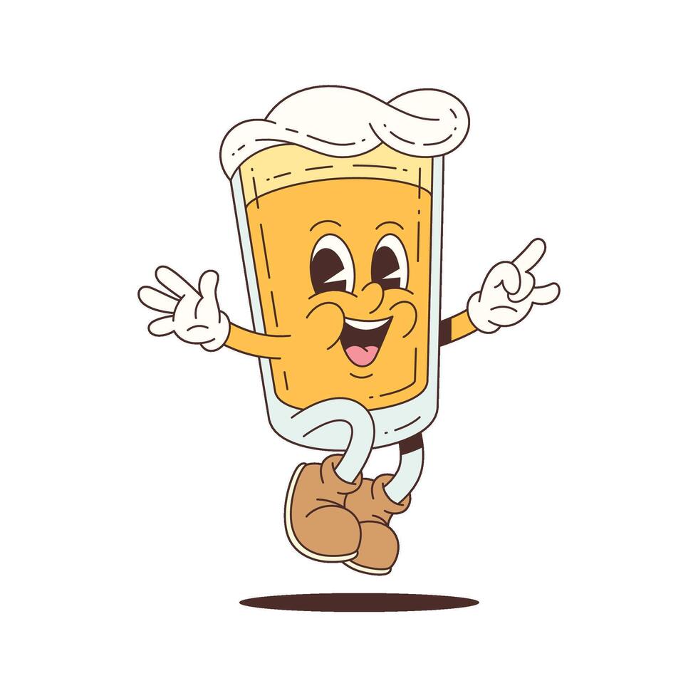 Jumping Beer Glass Mascot With Frothy Head And Happy Expression Ready For Celebration Fun vector