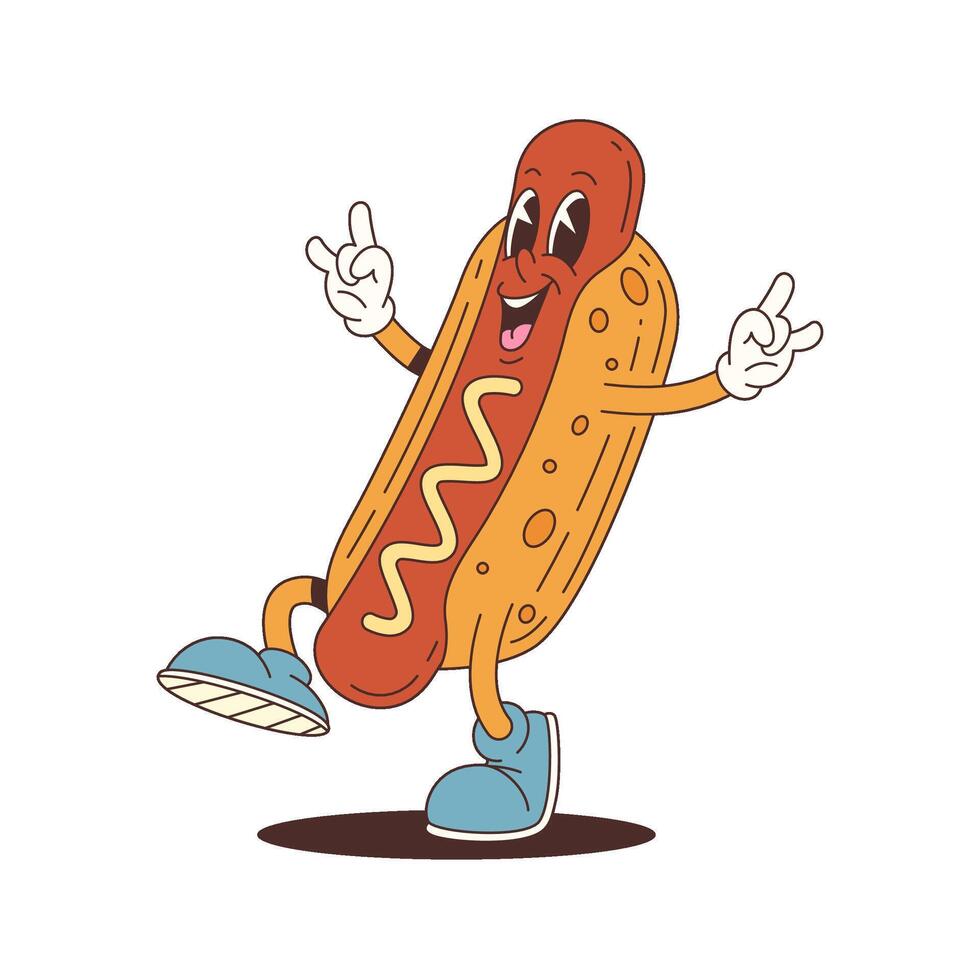 Dancing Hot Dog Mascot Wearing Blue Sneakers Cartoon Illustration vector