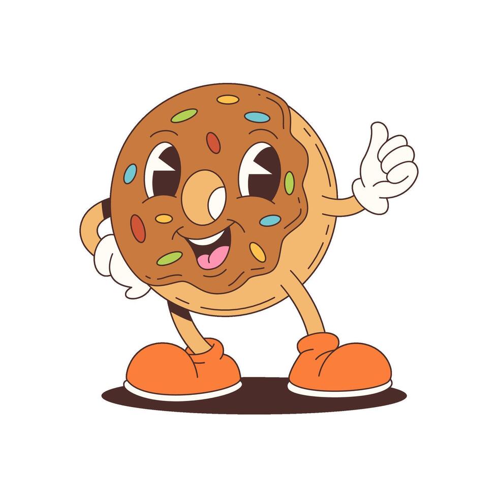 Smiling Chocolate Chip Cookie Mascot Character With Orange Shoes For Fun Food Branding vector