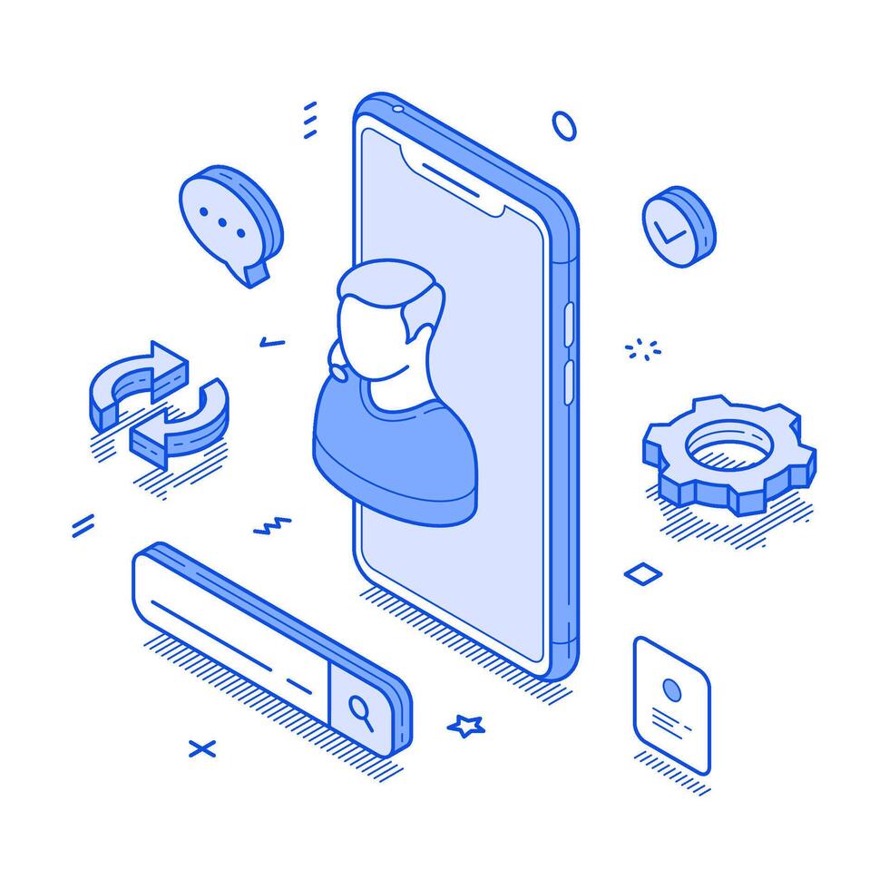 Technical support smartphone application chatbot assistant digital technology isometric vector