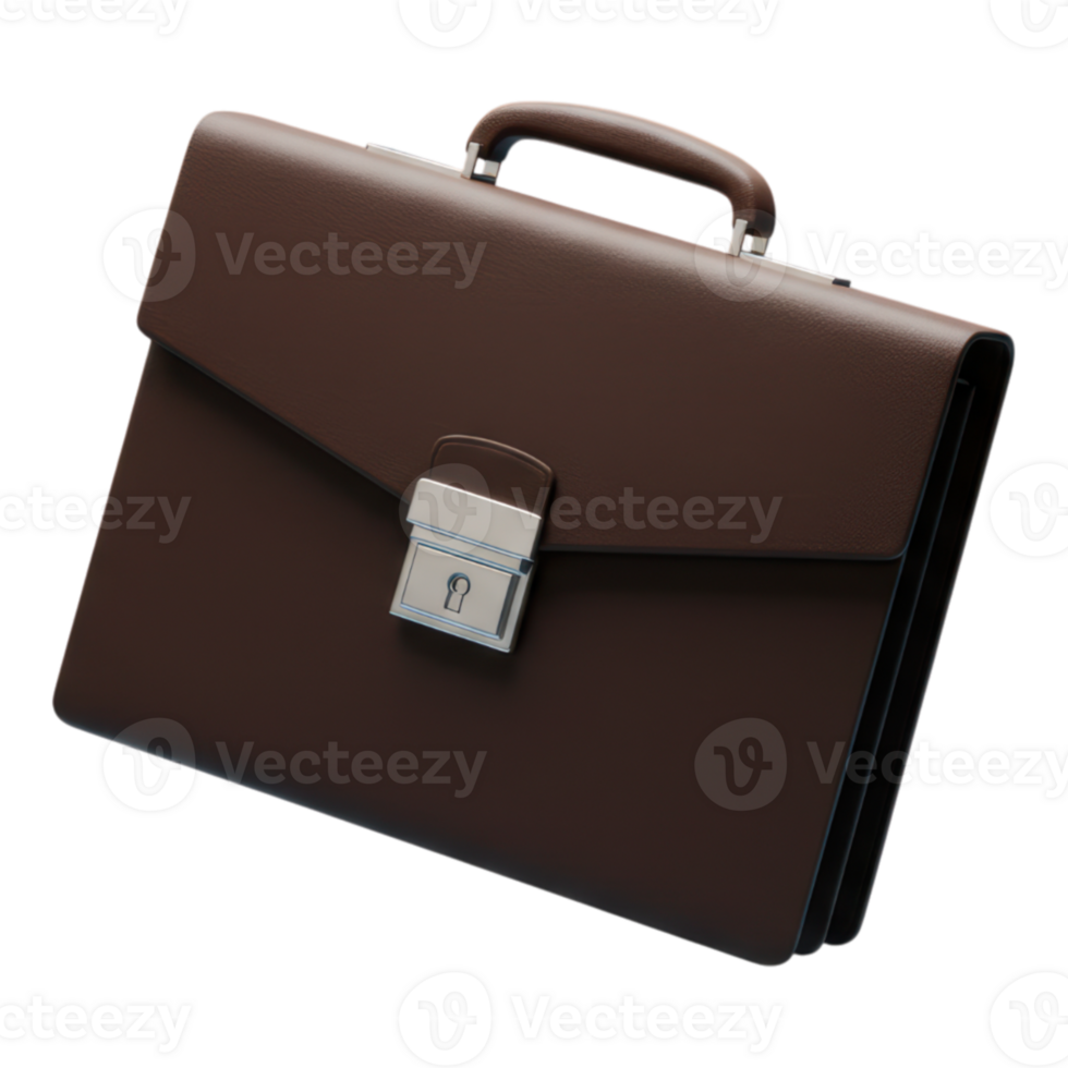 Brown Leather Briefcase with Metallic Lock Transparent Background png