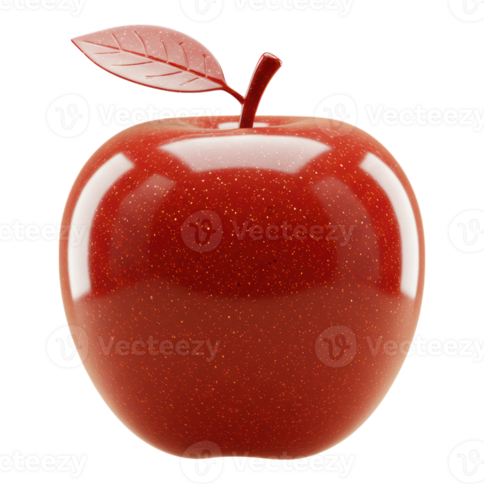 Glossy Red Apple 3D Render Transparent Background png
