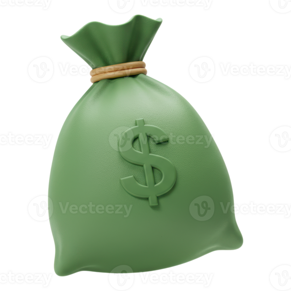 Green Money Bag with Dollar Sign 3D Render Transparent Background png