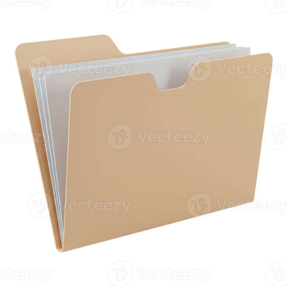 Photorealistic 3D Document Folder Slightly Open Transparent Background png