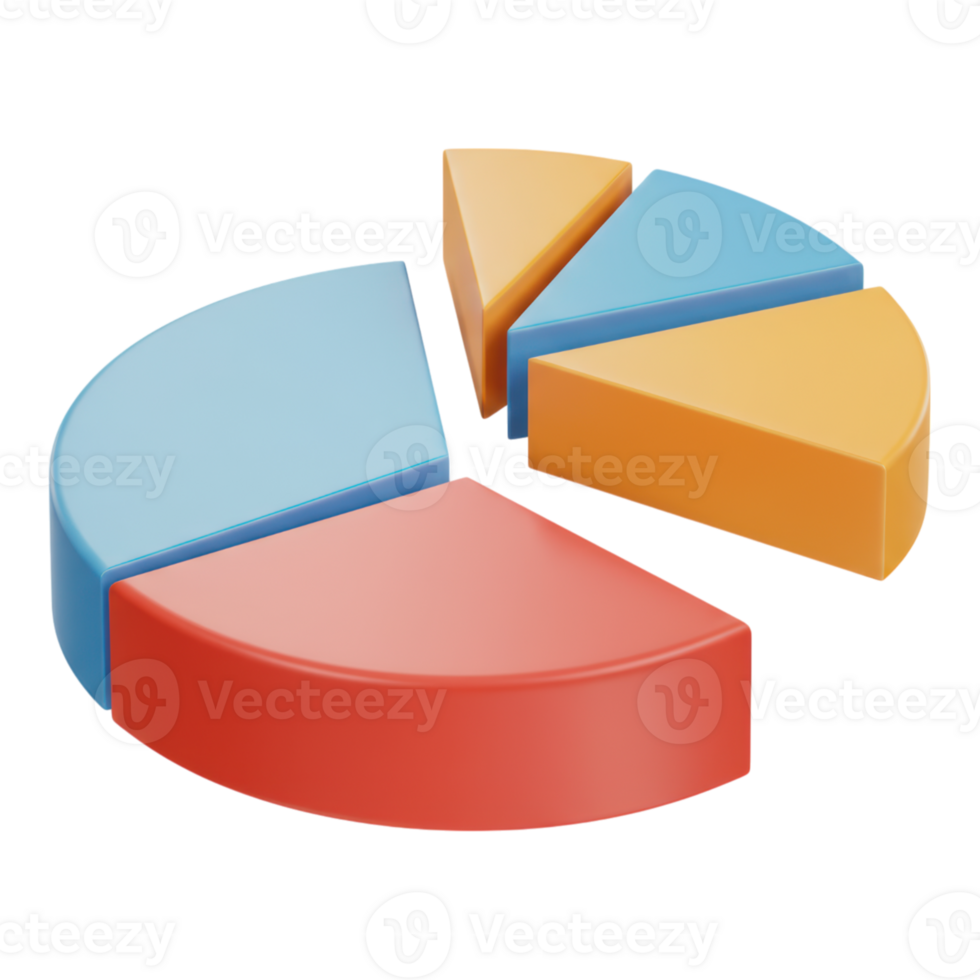 Colorful 3D Pie Chart with Emphasized Slice Transparent Background for Data Visualization png