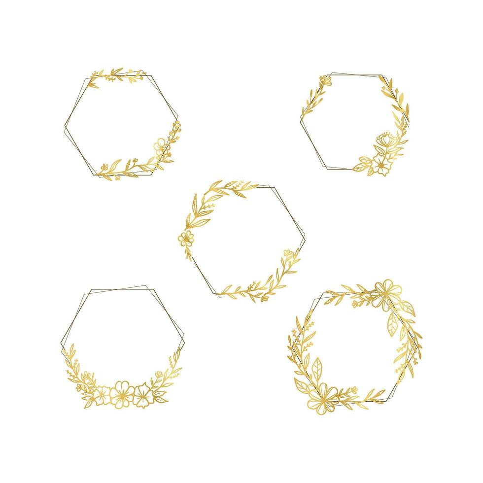 Elegant Gold Floral Hexagon Frames vector