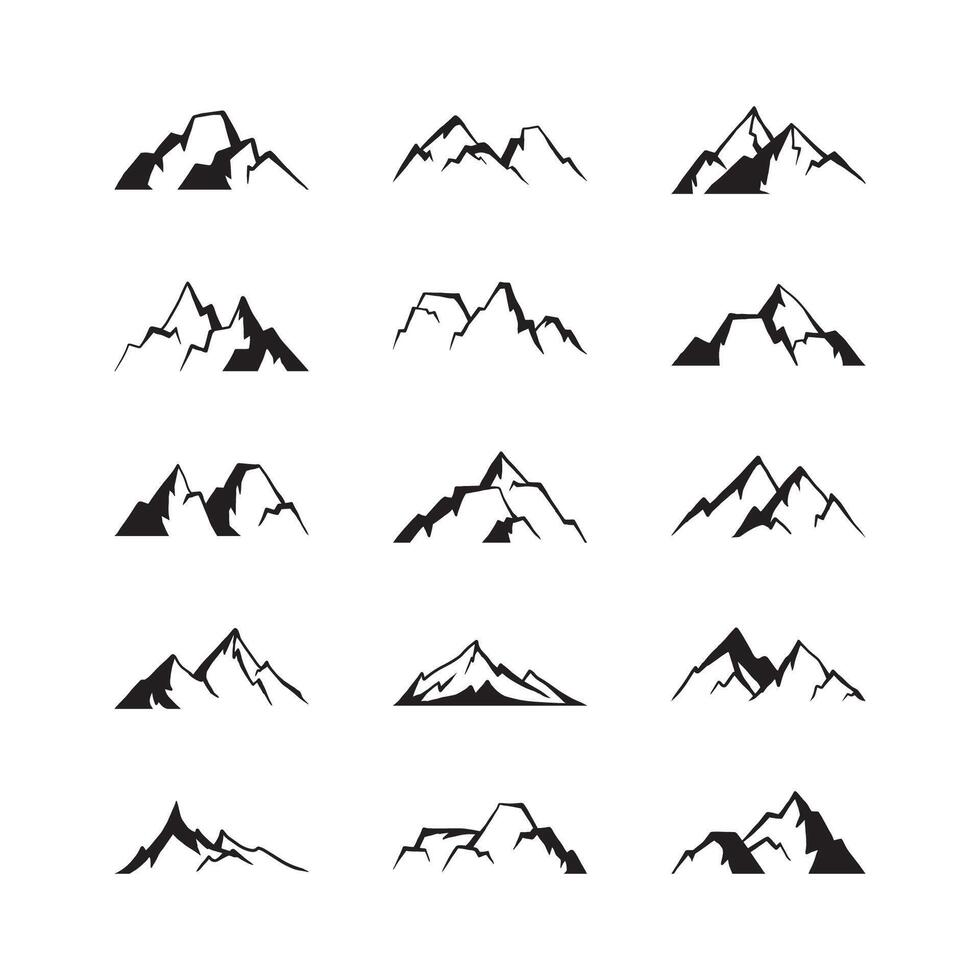 Set of Simple Mountain Summit Silhouettes vector