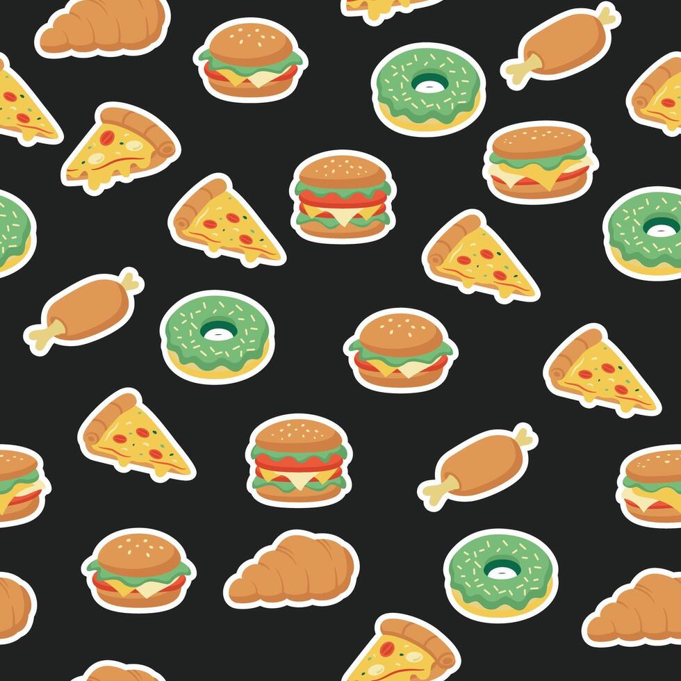 Fast Food Seamless Pattern on a black Background vector