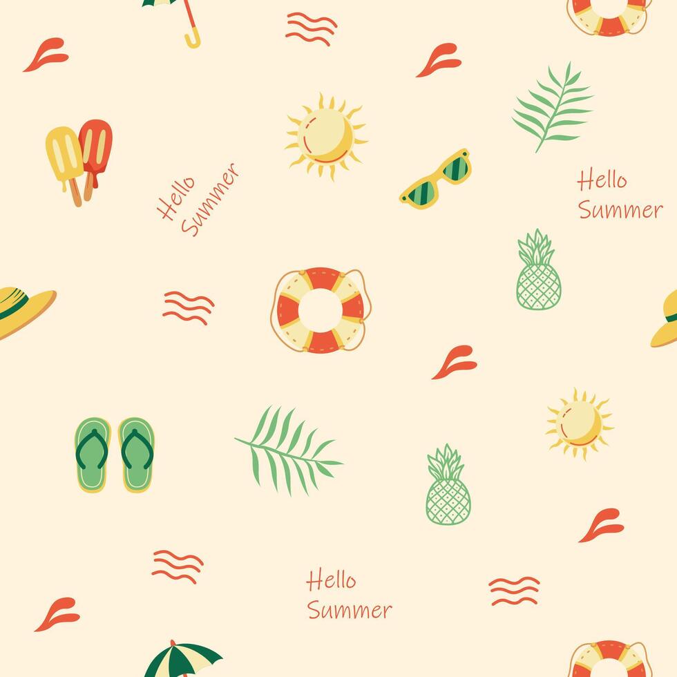 Summer Seamless Pattern with Beach Elements and a Light Background vector