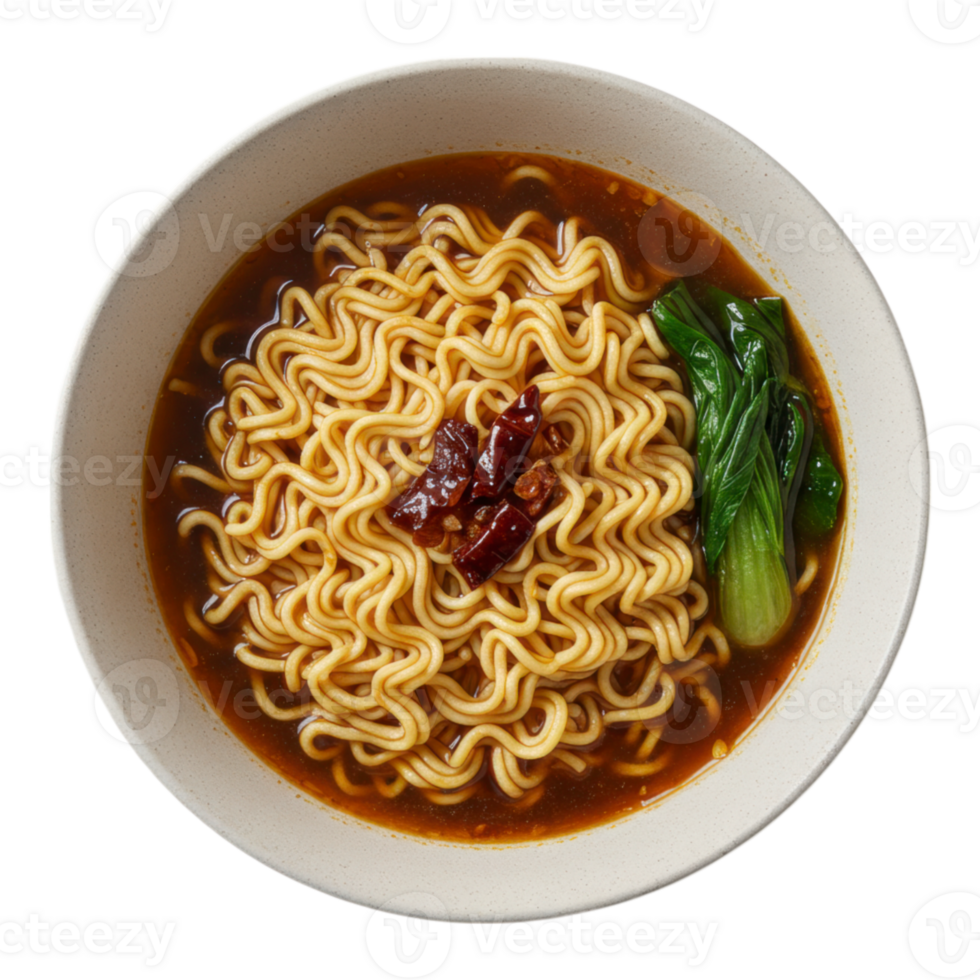 Ultra photorealistic Steaming Bowl of Rich Instant Noodles Transparent Background png