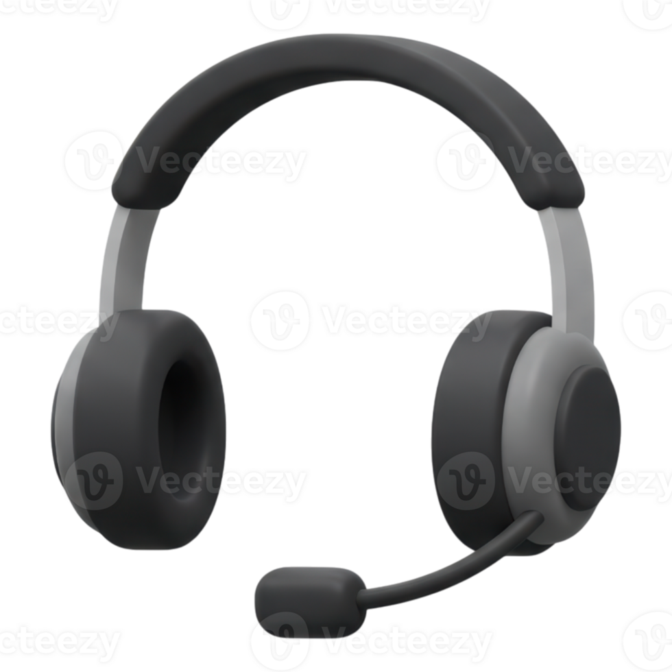 3D Headset with Microphone Transparent Background for Communication png