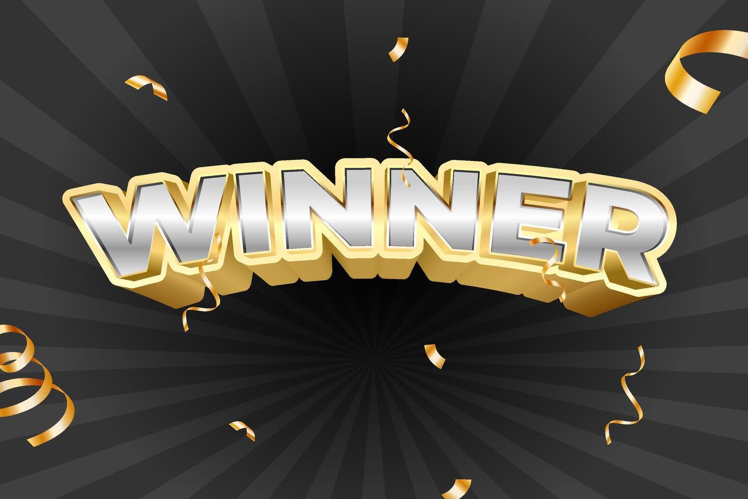 Gold and silver winner text lettering with confetti, celebrating success and achievement vector