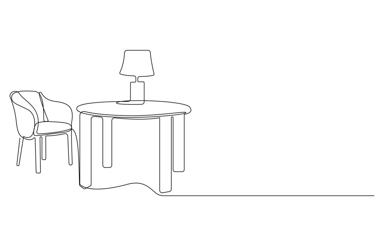 Minimalist Living Space Chair, Table, and Lamp in Line Art vector