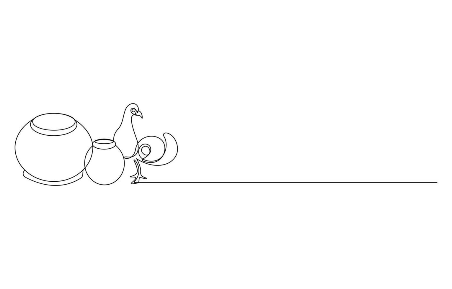 Continuous Line Drawing of an Incense Burner with Smoke, Minimalist line art of pottery and a dove vector