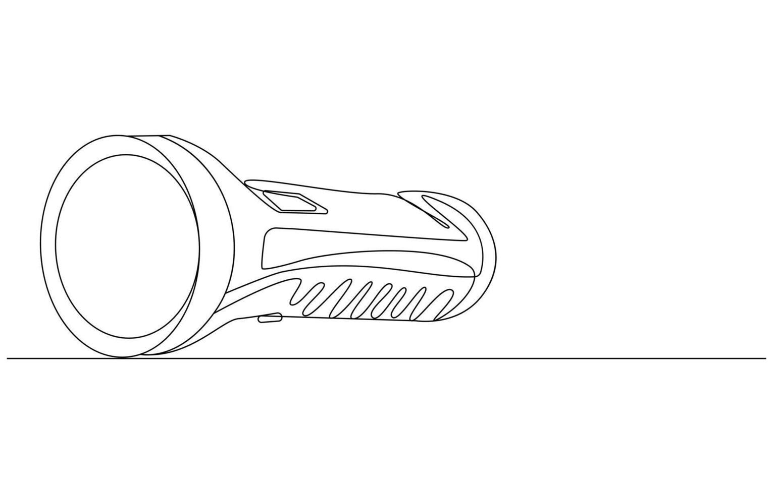 Line drawing of a flashlight lying on a surface vector
