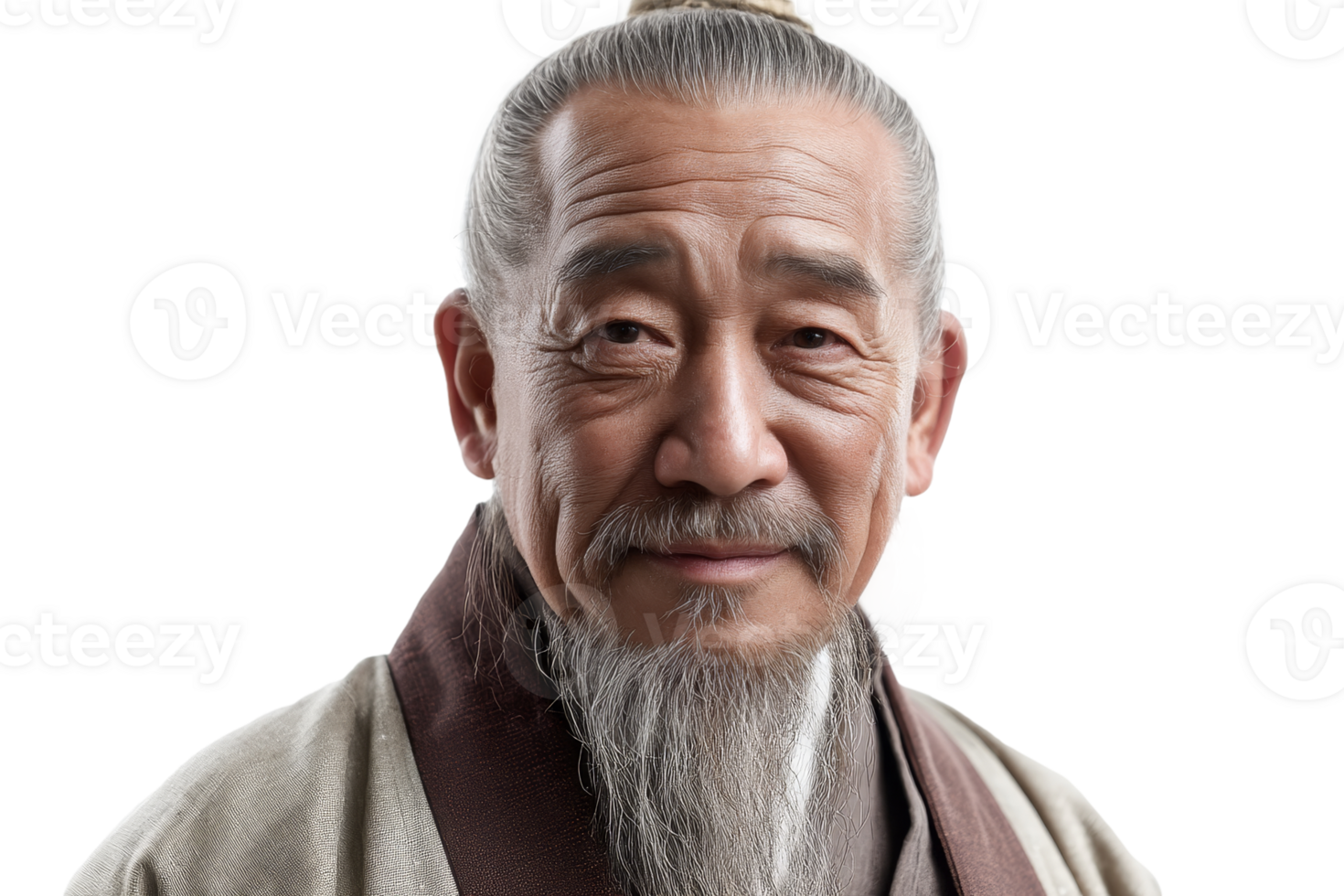 Wisdom etched in time as an elderly Chinese man dons traditional garments against a transparent background png