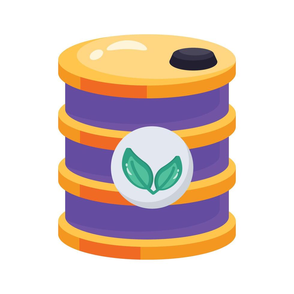 A modern 2d icon of eco barrel with leaves on it vector