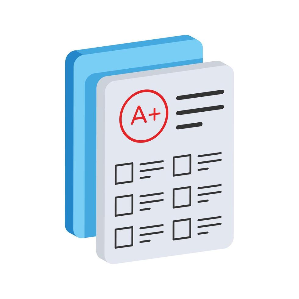 A 2d style icon showcasing a grade report card vector