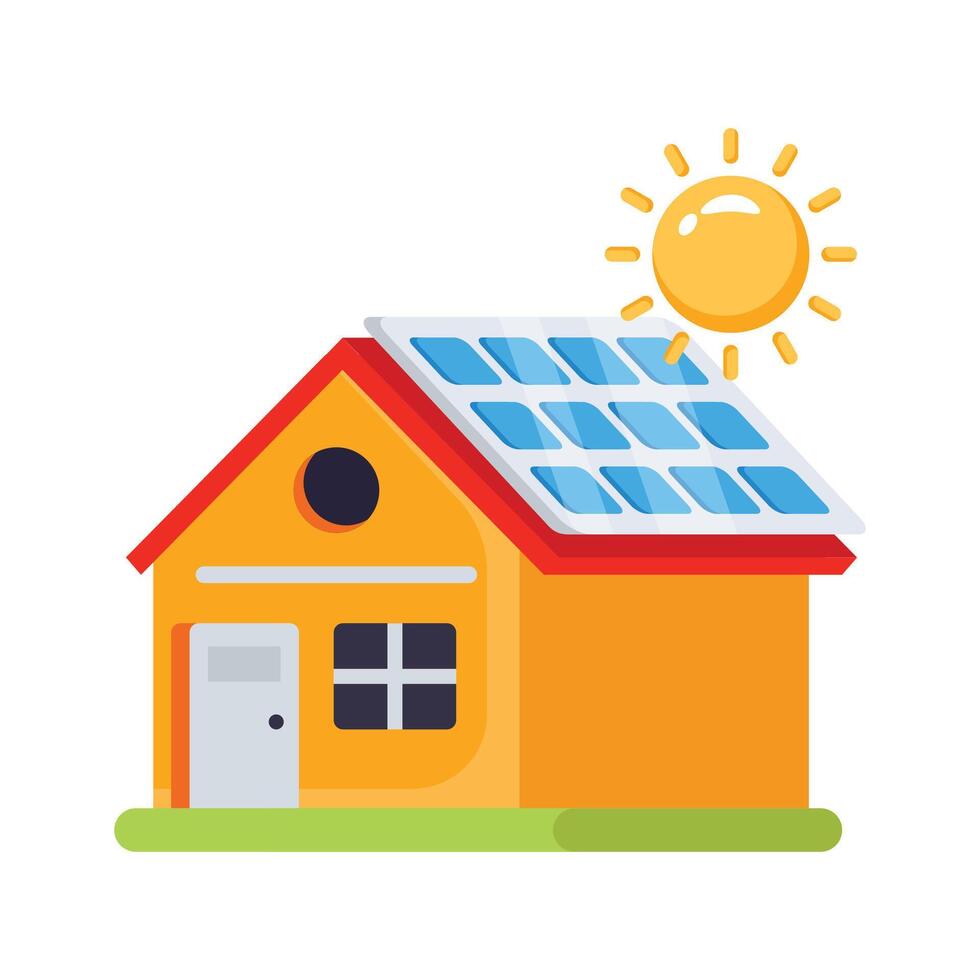 A 2d style icon showing solar home environment vector