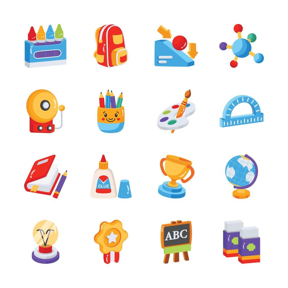Trendy Collection Showing School Supplies 2d Icons vector