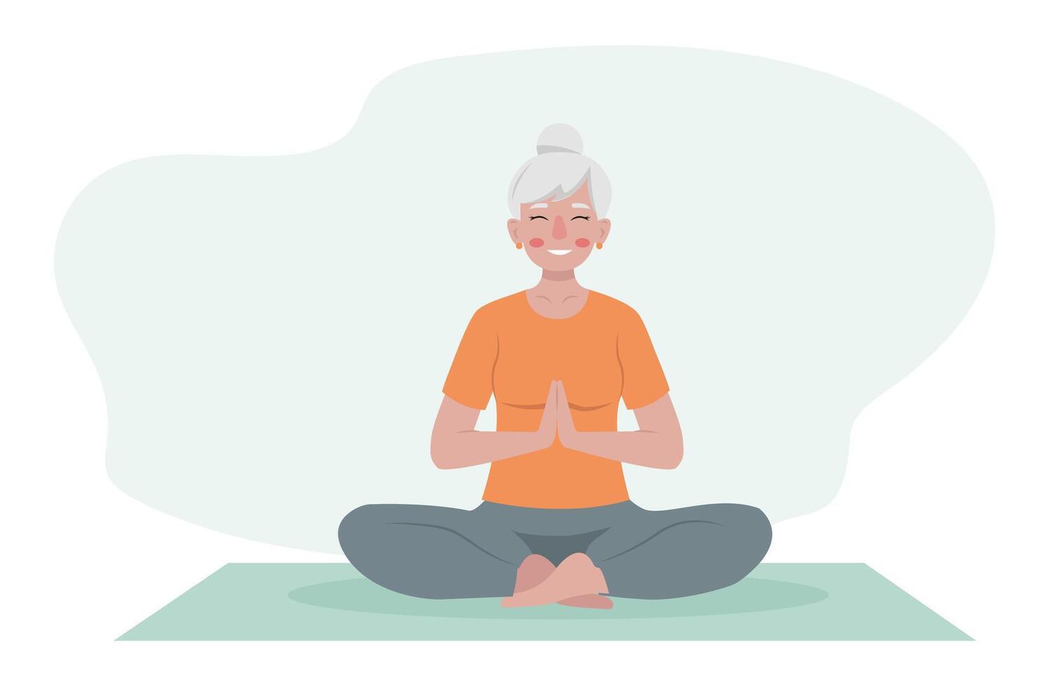 pensioner does yoga at home. An elderly woman goes in for sports. Active lifestyle. illustration on a white background. vector